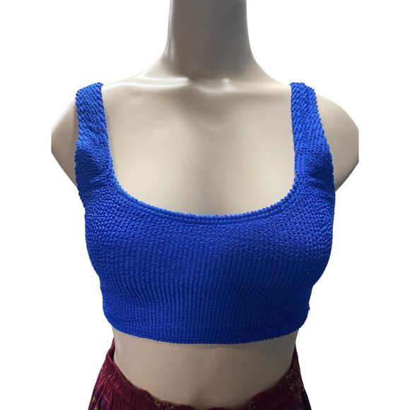 Billabong Women's S Crop Top Bikini Top Cobalt Blue Textured Knit Swim Tank New - Picture 1 of 6
